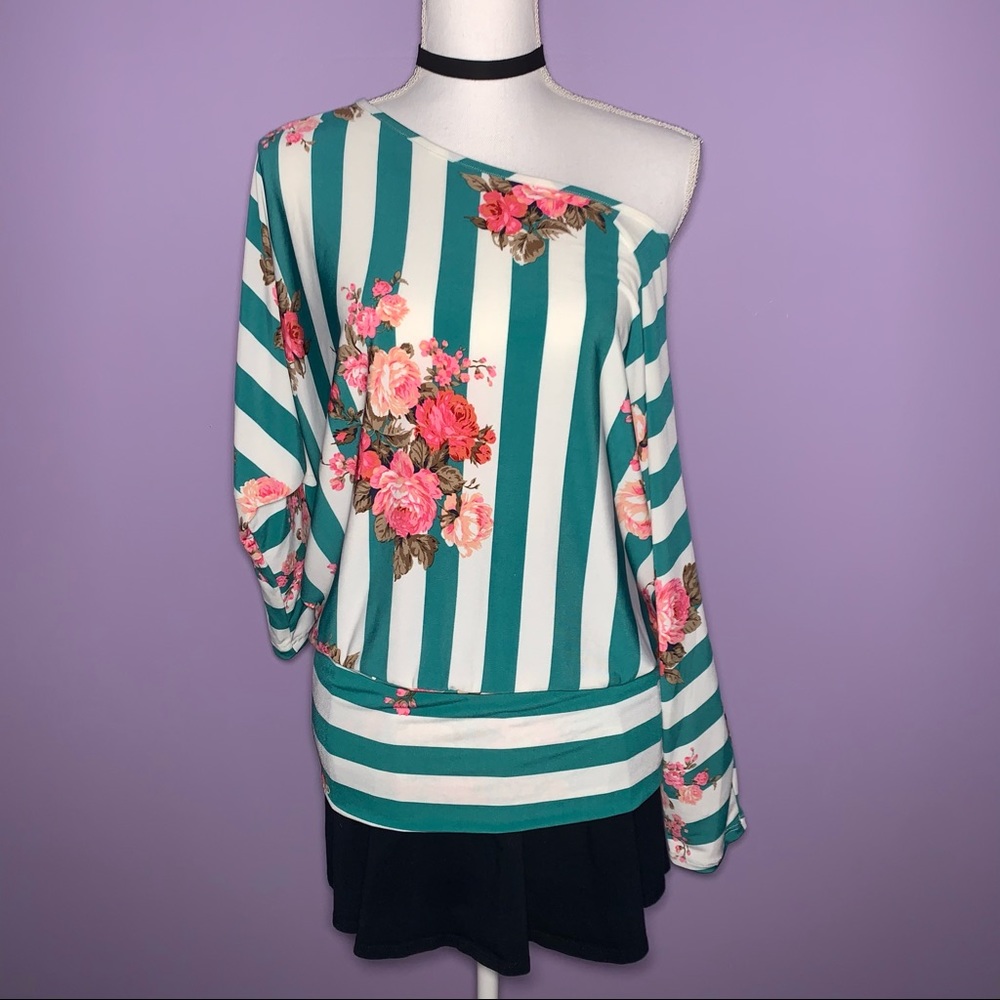 NEW Striped Floral Off Shoulder Top